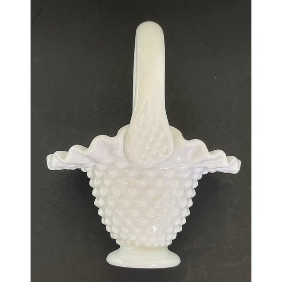 Fenton Milk Glass Bride Flower Basket Hobnail Ruffle Vintage 50's 5.5" x 4.5" - Picture 5 of 10